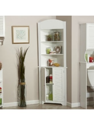 Bathroom Linen Tower Corner Storage Cabinet with 3 Open Shelves in White