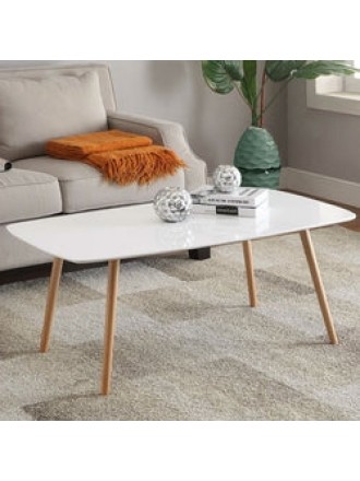 White Top Mid-Century Coffee Table with Solid Wood Legs