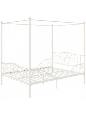 Full size White Metal Canopy Bed Frame with Heavy Duty Steel Slats