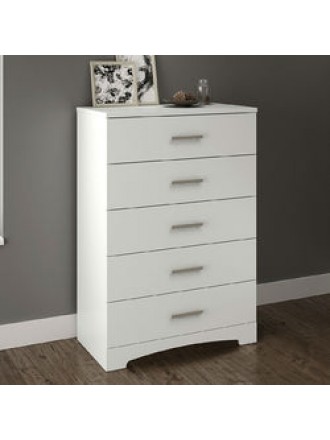 White 5-Drawer Bedroom Chest with Brushed Nickel Finish Handles
