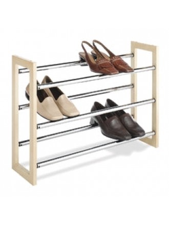 3-Tier Stackable & Expandable Shoe Rack in Wood & Chrome Metal
