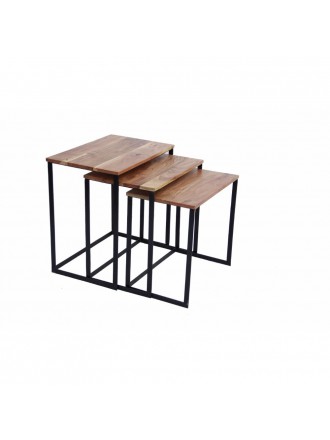 Classic Iron & wood Nesting Table, Brown, Set of 3