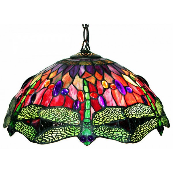 Tiffany Style Dragonfly Red Hanging Lamp