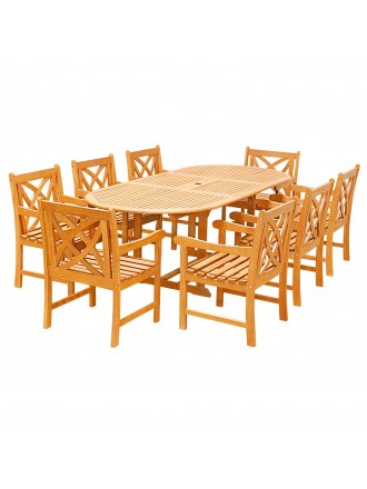 Eco-Friendly 9-Piece Wood Outdoor Dining Set  with Oval Extension Table and Flower Back Arm Chairs V144SET25