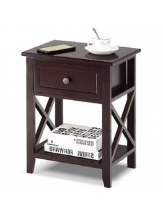 Classic Brown Wood 1-Drawer Open Shelf End Table Nightstand