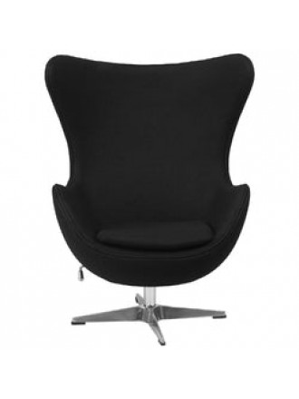 Modern Black Wool Fabric Upholstered Egg Shaped Arm Chair