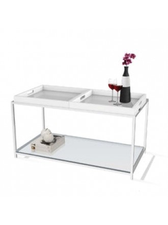Modern Chrome Metal Coffee Table with 2 White Removable Trays