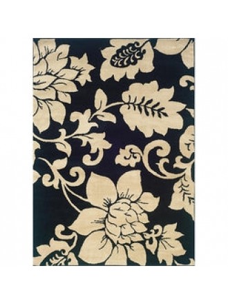 Black / Ivory Floral Design Indoor Area Rug (5' x 7'3)