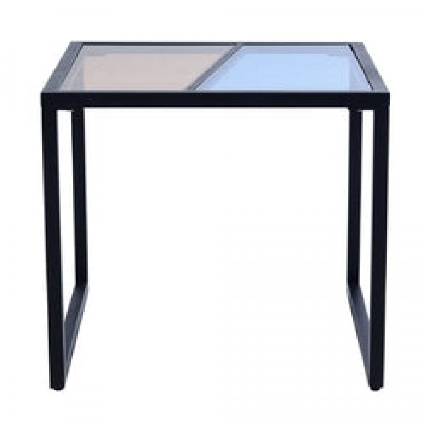 Modern Metal Frame End Table Nightstand Side Table with Tempered Glass Top