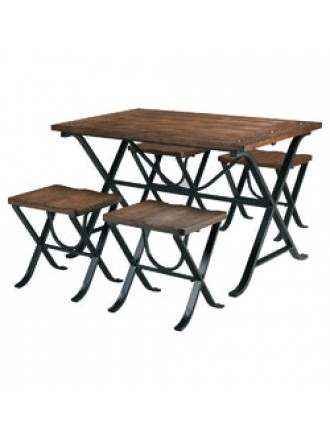 Industrial Style 5-Piece Dining Room Set with Table and 4 Backless Stools