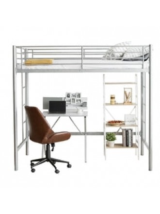 Twin size Modern Student Dorm Loft Bed Frame in Silver