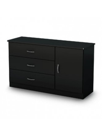 Modern 3-Drawer Dresser Wardrobe Chest with Storage Shelf in Black