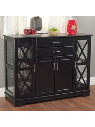 Black Wood Buffet Dining-room Sideboard with Glass Doors