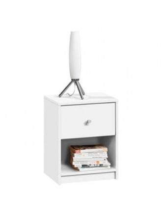 Contemporary 1-Drawer Nightstand with Storage Shelf in White