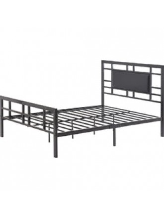 Twin Metal Platform Bed Frame with Black Upholstered Center Panel Headboard