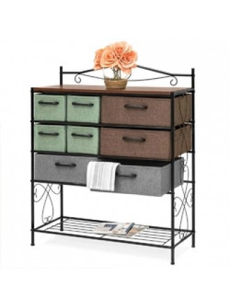 8-Drawer Wood/Metal Storage Dresser Entryway Cabinet Chest with Fabric Drawer