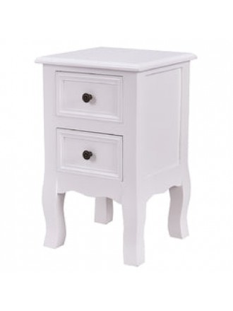 White Wooden 2-Drawer Accent End Table Nightstand