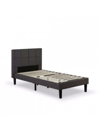 Twin size Classic Grey Fabric Upholstered Platform Bed with Padded Headboard